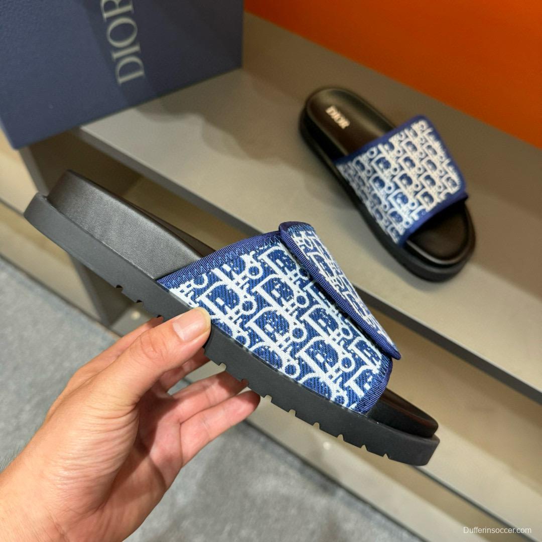 2024 DIOR navy white canvas slippers MJ00180