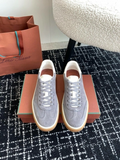 2024 Unisex Loro Piana Grey Suede Calf Leather Trainers MJ00320
