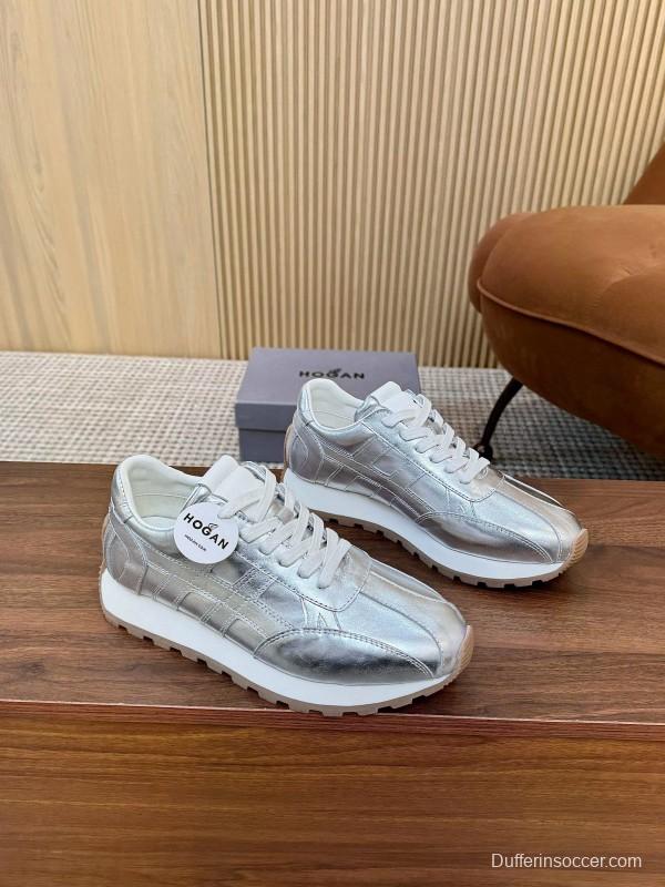2025 Unisex HOGAN Silver Leather Sneakers