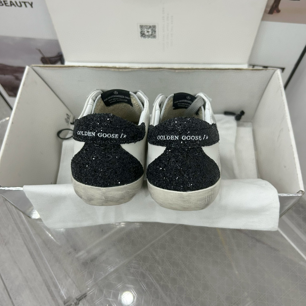 2025 Women GGDB White Gold Black Leather Sneakers