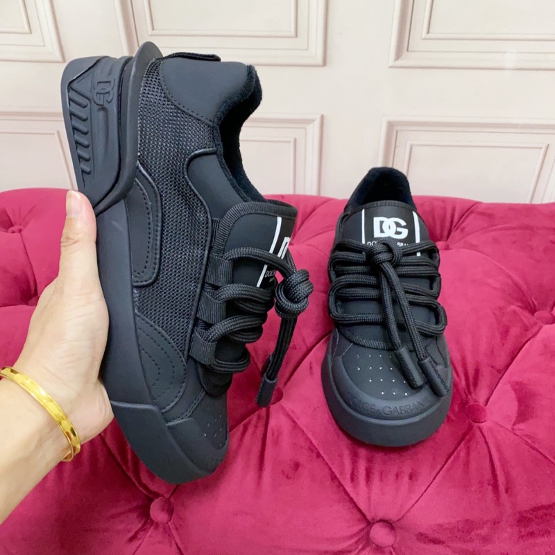 2025 Men Dolce & Gabbana Black Mesh Leather Sneakers