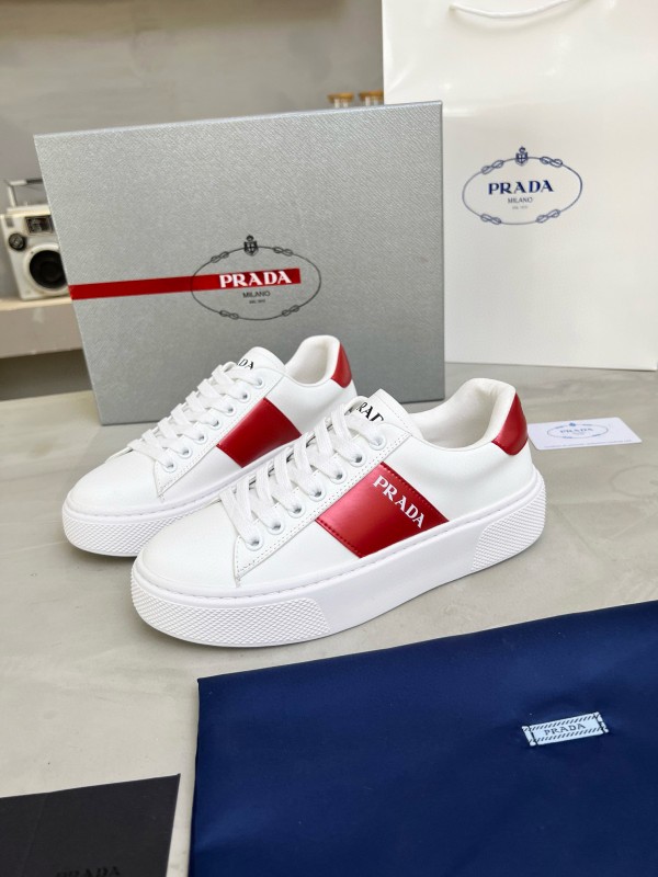 2024 Women Prada White Red Leather Sneakers MJ00310