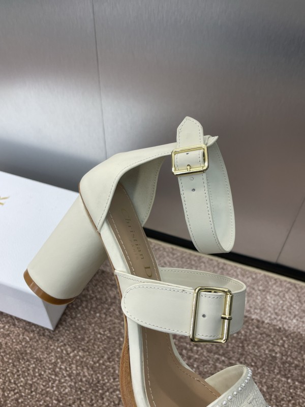 2025 Women Dior White Calfskin Silk Embroidery Sandals KFY00320