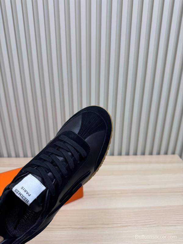 2025 Men Hermès Black Suede Leather Sneakers LY00310