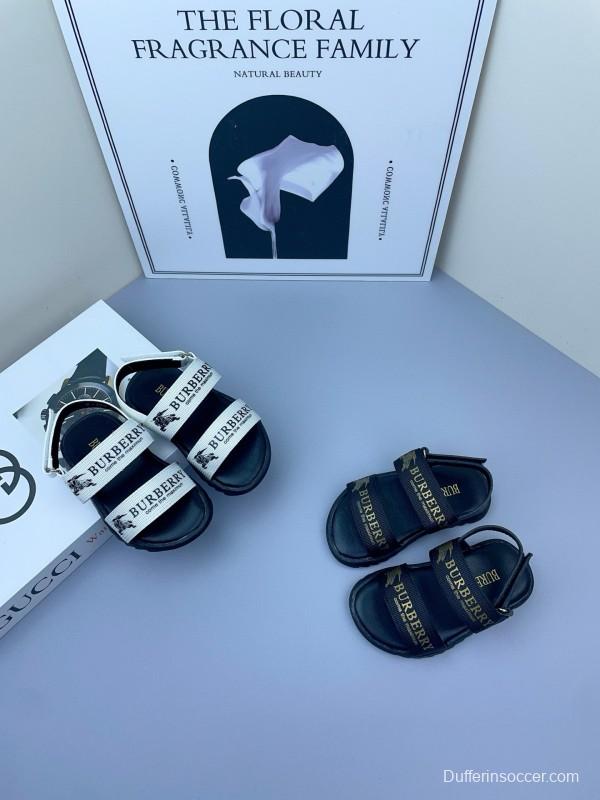 2025 Kids Burberry White Black Leather Sandals