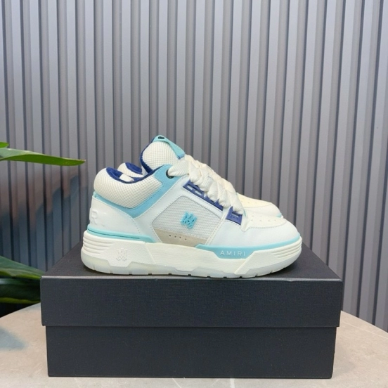 2024 Unisex Amiri White Light Blue Leather Mesh Sneakers MJ00360