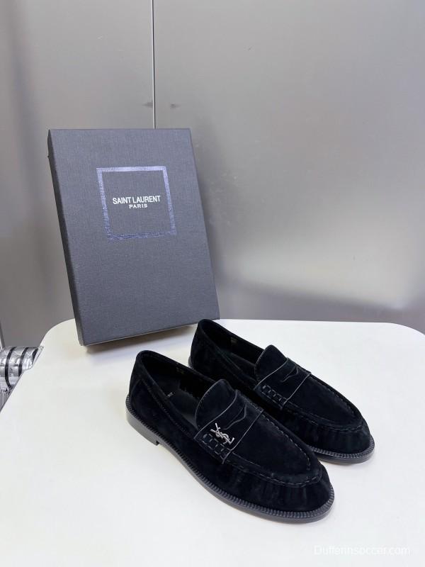 2025 Women Yves Saint Laurent Black Suede Loafers