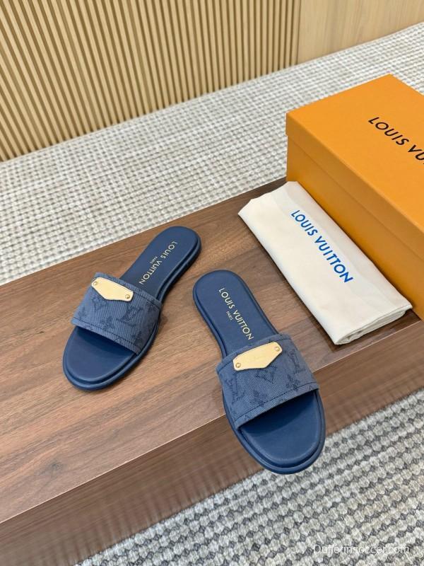 2025 LV Blue Leather Slippers LY00200