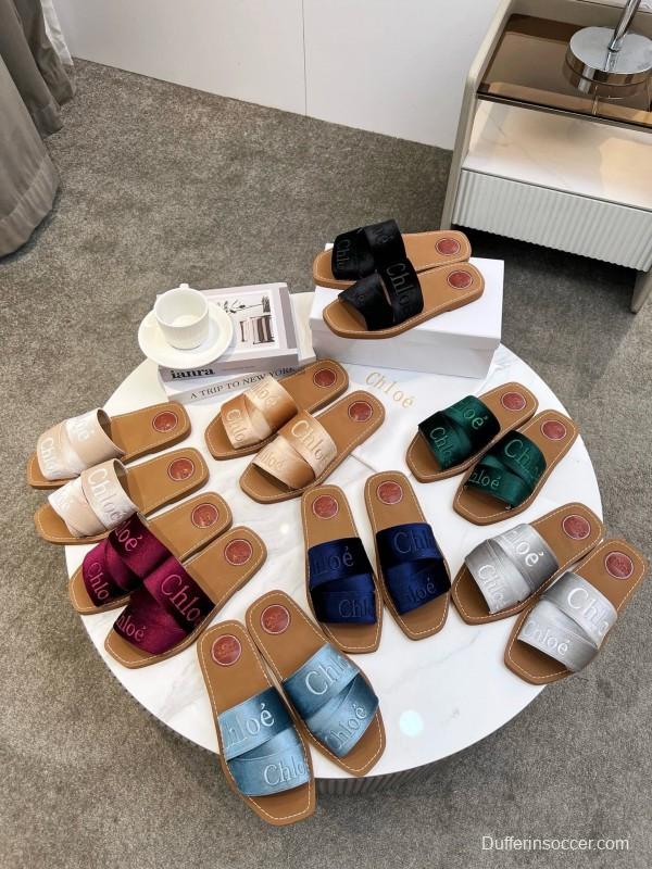 2025 Women Chloe Navy Velvet Slippers LY00200