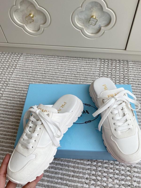 2025 Women Prada White Leather Sneakers LY00290