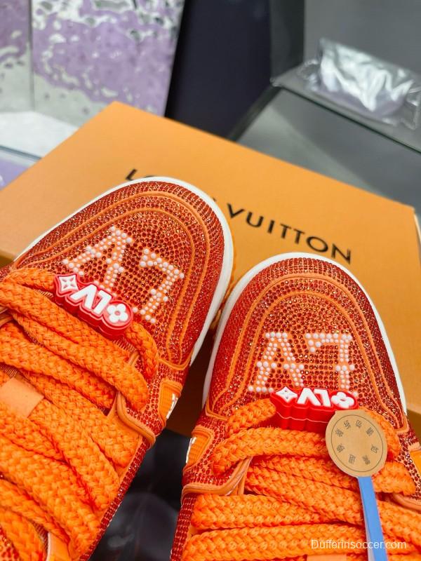2024 Kids Louis Vuitton Orange Leather LV Trainer