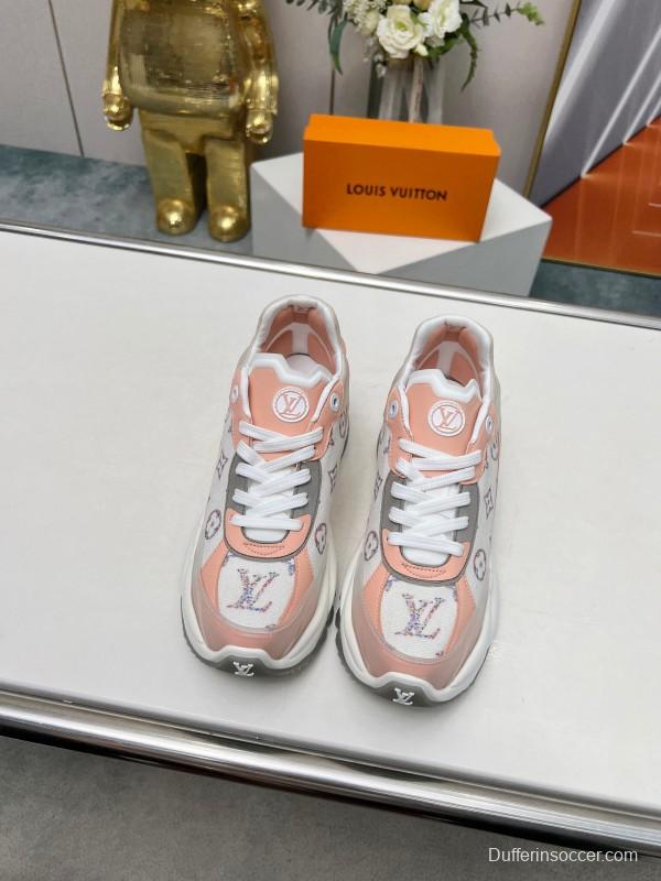 2025 Unisex Louis Vuitton Pink White Leather Tech Fabric Sneakers Monogram LY00340