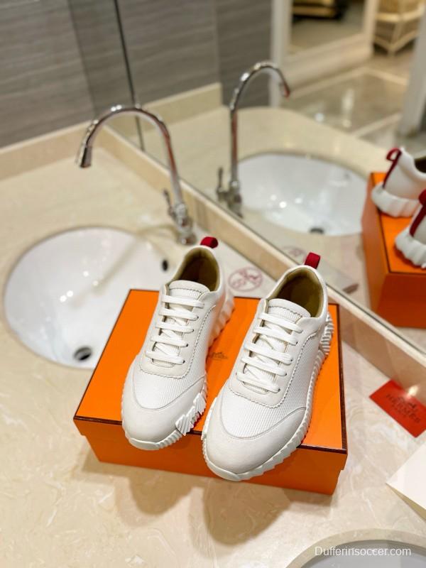 2024 Unisex Hermès White Imported Silky Calf Suede Rain Cloth Casual Sneakers MJ00320