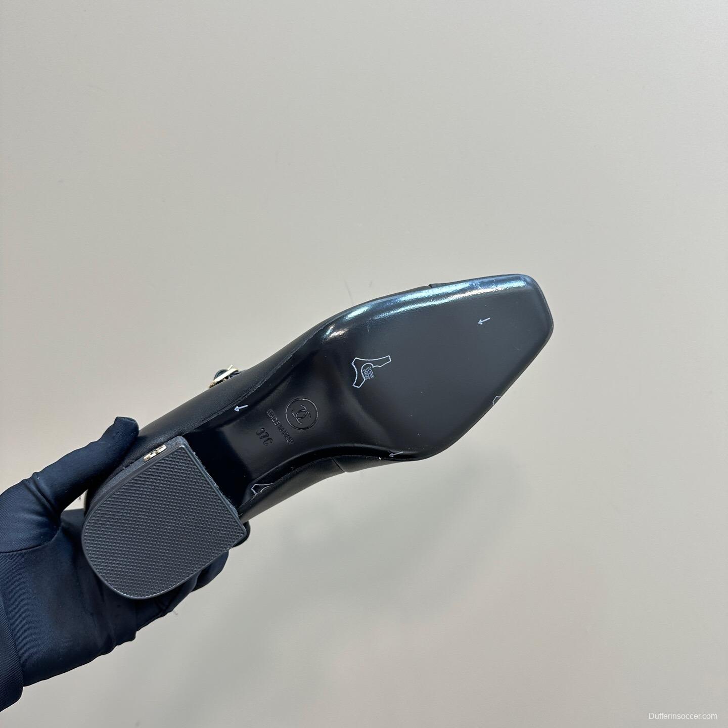 2025 Women Chanel Black Lambskin Mary Jane Shoes KFY00290