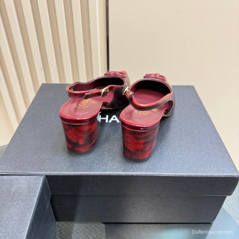 2025 Women Chanel Burgundy Leather Slingback Heels KFY00290