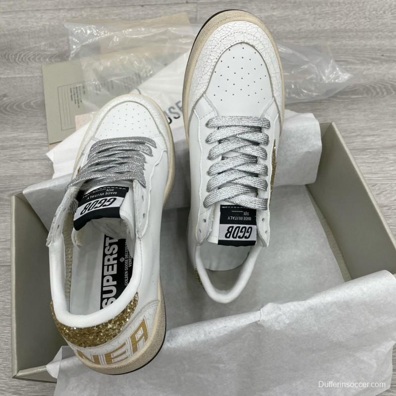 2024 Unisex GGDB White Gold Glitter Leather Low Top Sneakers MJ00260