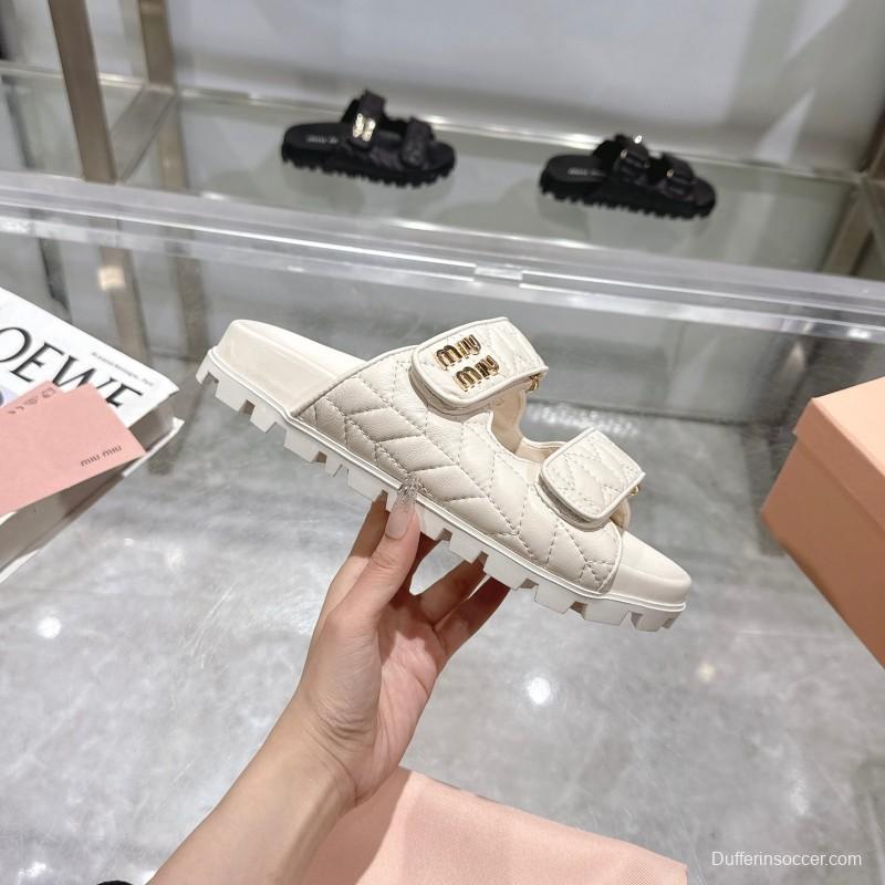 2025 Women Miu Miu White Leather Sandals