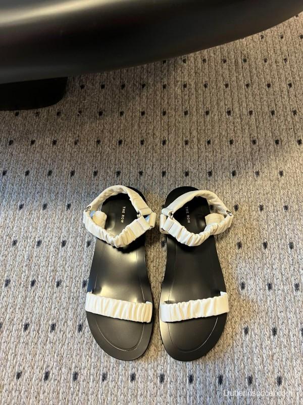 2025 Women The Row White Leather Flat Sandals