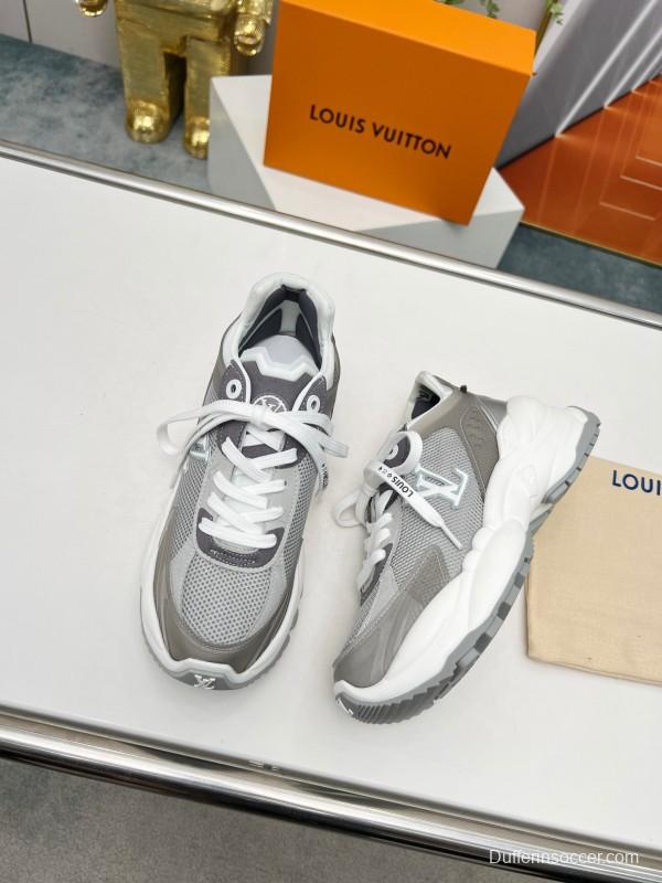 2025 Unisex Louis Vuitton Grey White Mesh Leather Sneakers Monogram LY00340