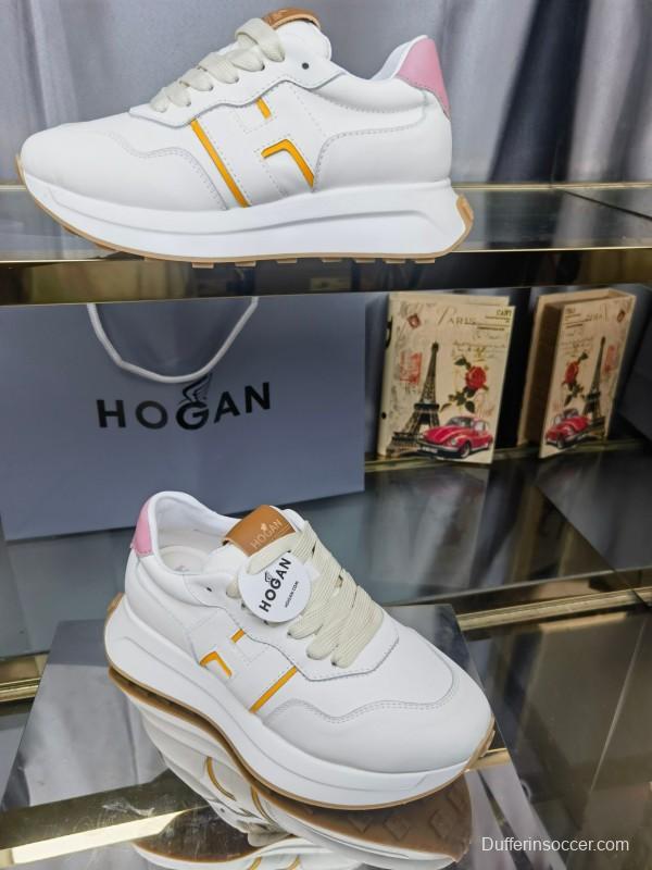 2025 Women HOGAN White Pink Leather Sneakers LY00360