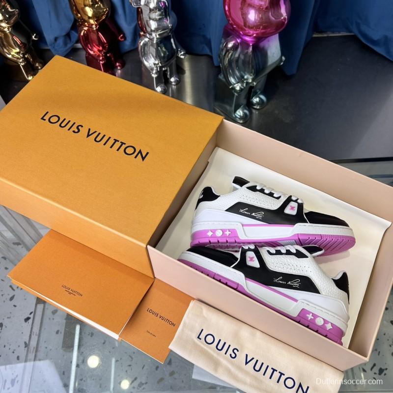 2025 Unisex Louis Vuitton White Black Pink Leather Fabric Trainer