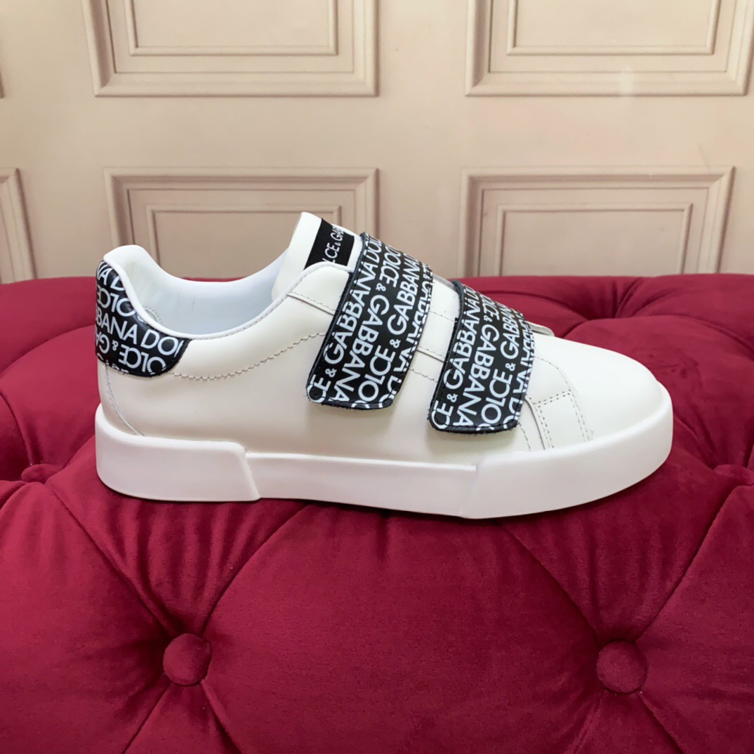 2025 Unisex Dolce & Gabbana White Leather Sneakers LOGO Strap LY00300