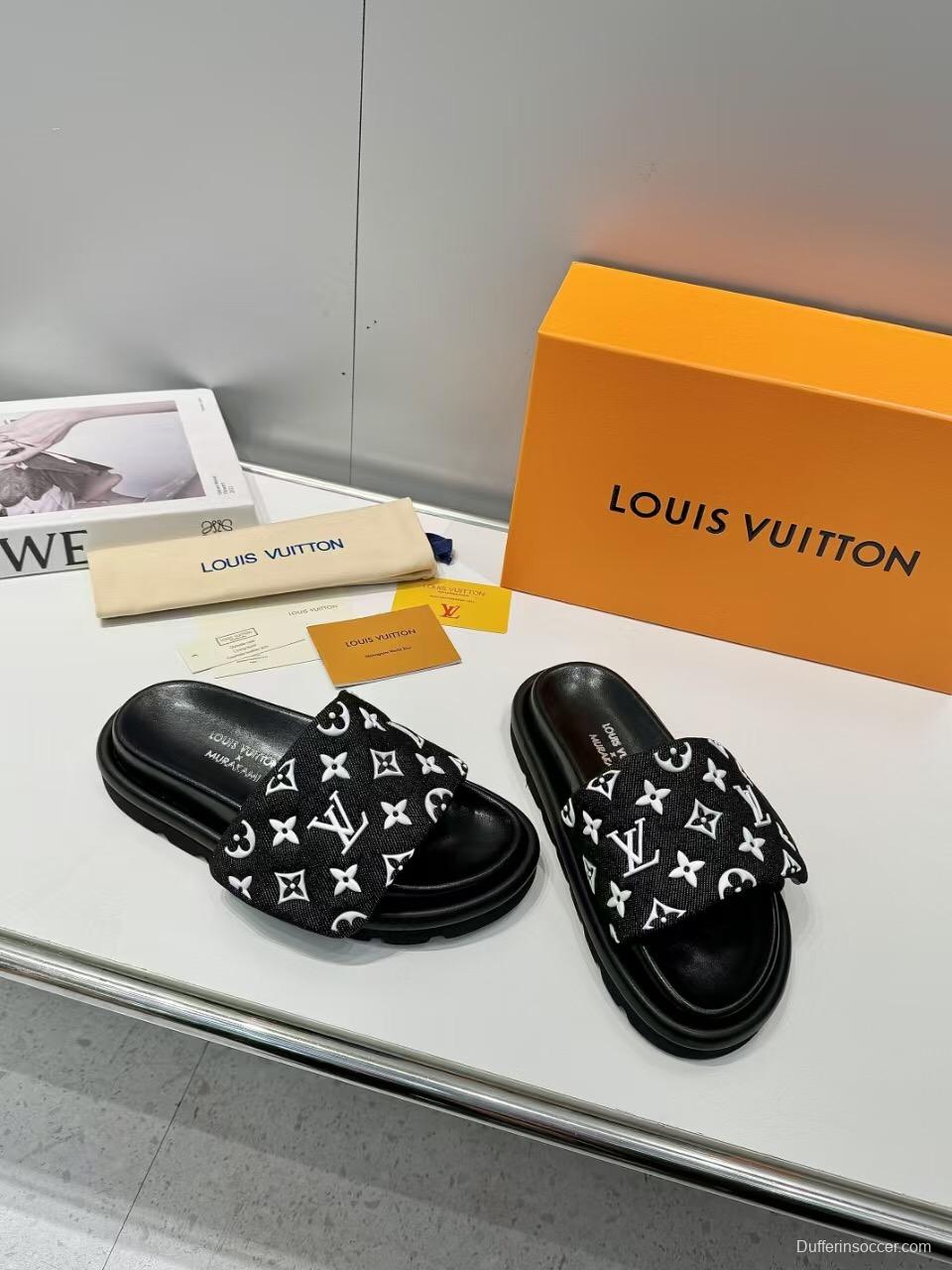 2025 Slippers Louis Vuitton Black Fabric Slippers