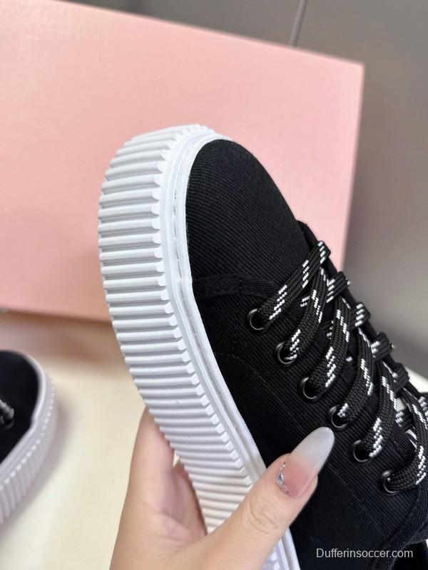 2025 Women Miu Miu Black Canvas Sneakers LY