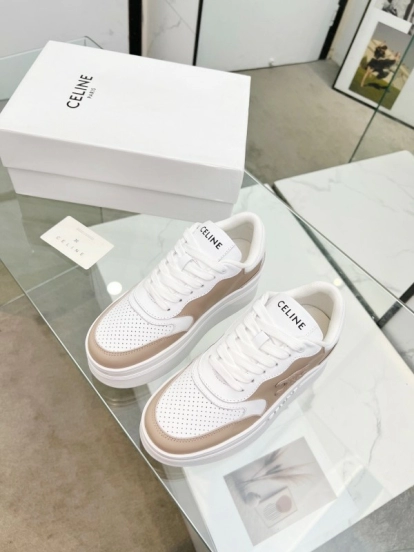 2025 Women CELINE White Beige Leather Sneakers
