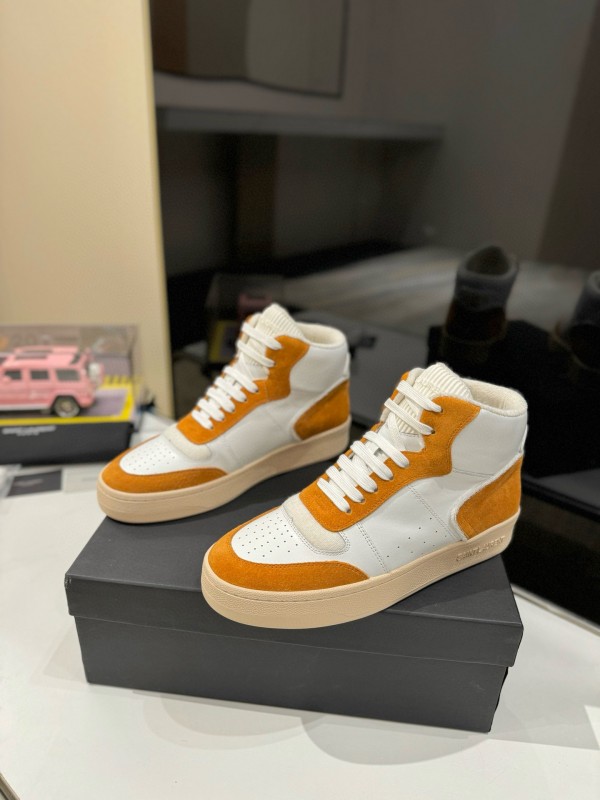 2024 Unisex Yves Saint Laurent White Orange Leather Sneakers MJ00390