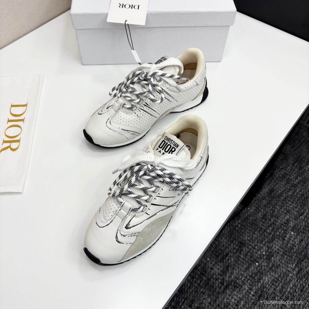 2025 Unisex Dior White Beige Leather Mesh Sneakers LY00300