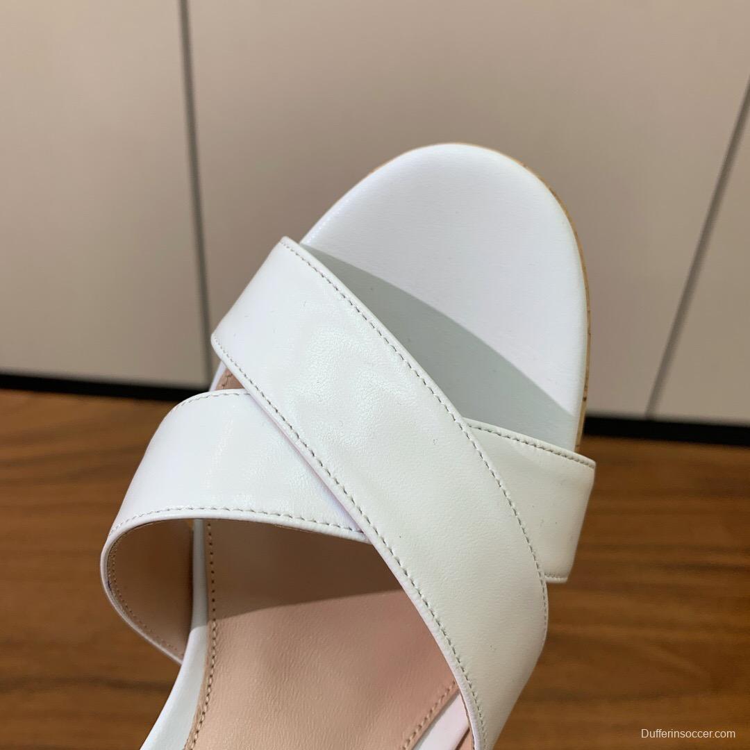 2025 Women Gianvito Rossi White Leather Cork Platform Sandals