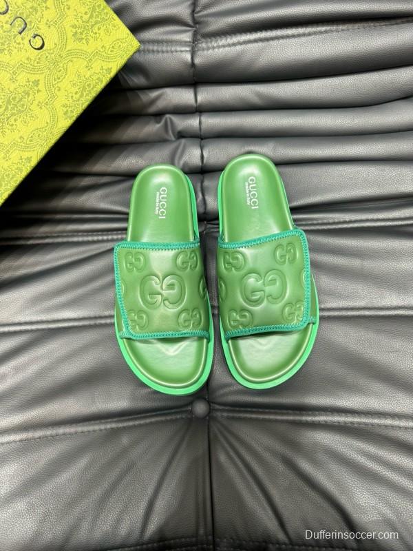 2024 Gucci Green Leather Slippers MJ00200