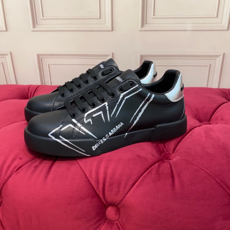 2025 Men Dolce & Gabbana Black Silver Leather Sneakers