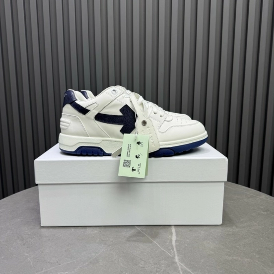 2025 Unisex Off-White White Navy Leather Sneakers KFY00310