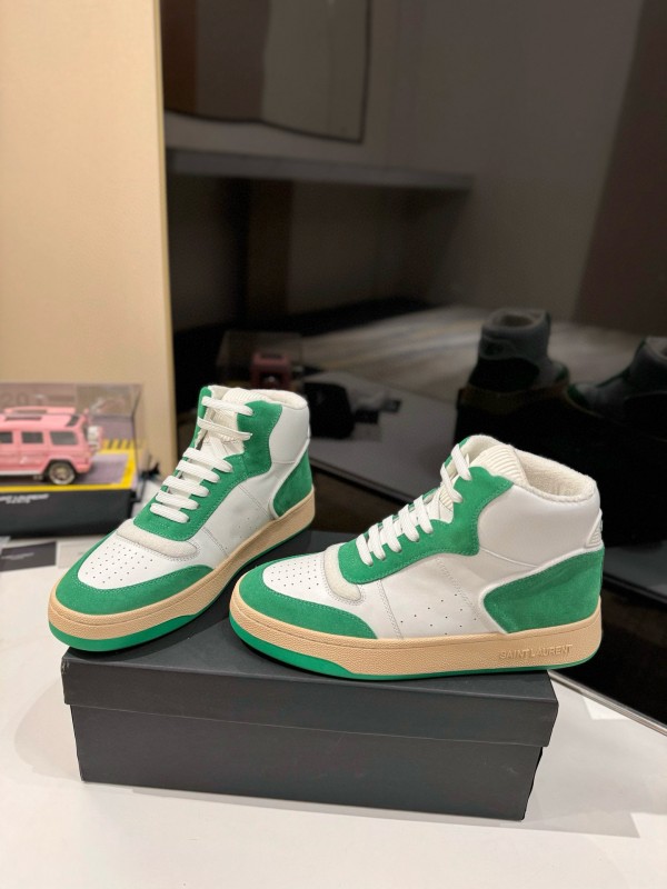 2024 Unisex Yves Saint Laurent White Green Leather Sneakers MJ00390
