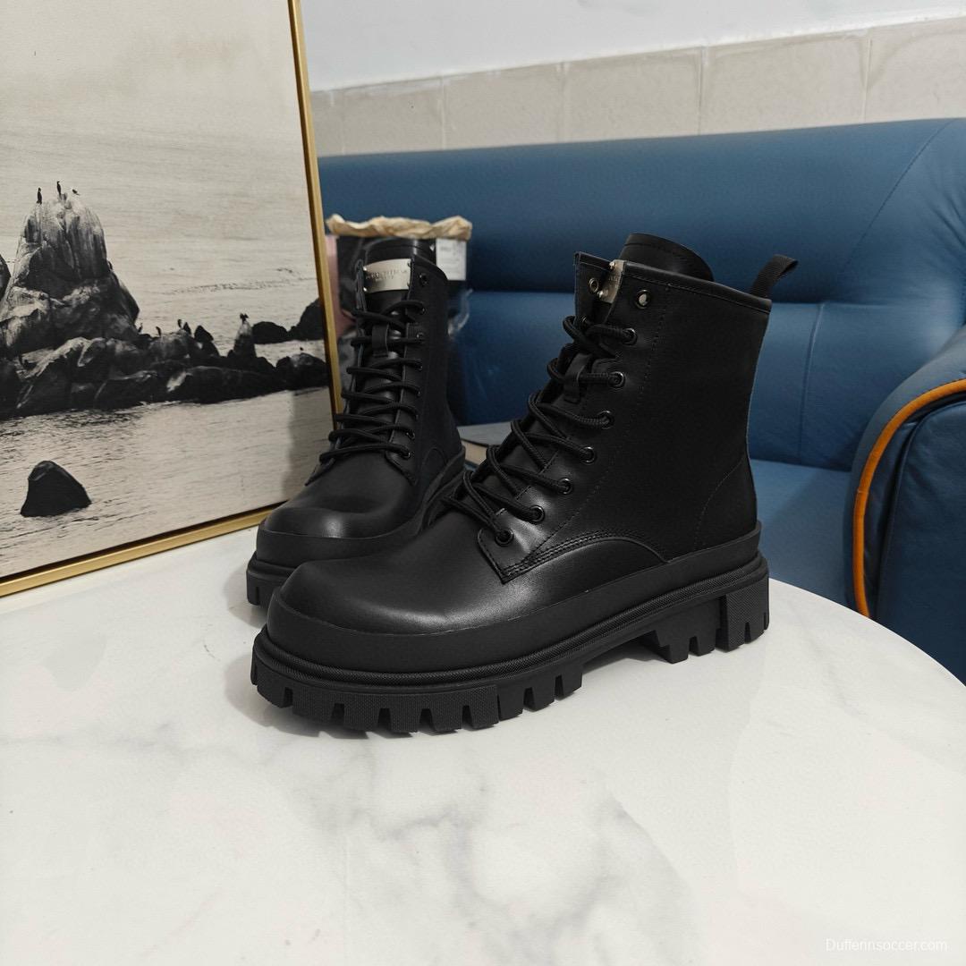 2024 Unisex Dolce & Gabbana Black Leather Combat Boots