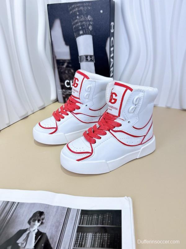 2024 Kids Dolce & Gabbana Black White Red Synthetic Leather Kids Sneakers