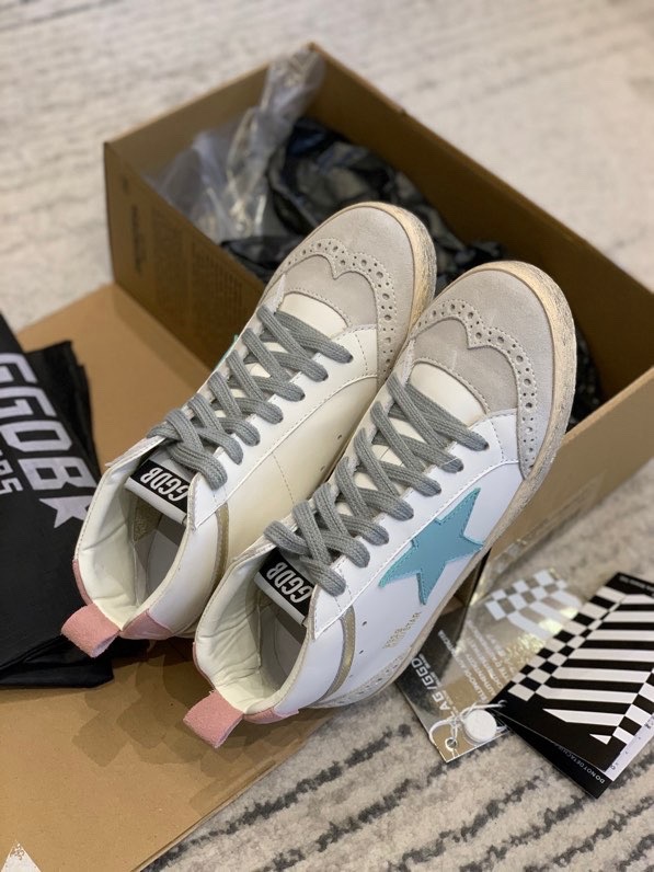 2024 Unisex GGDB White Blue Suede Leather High Top Sneakers MJ00300