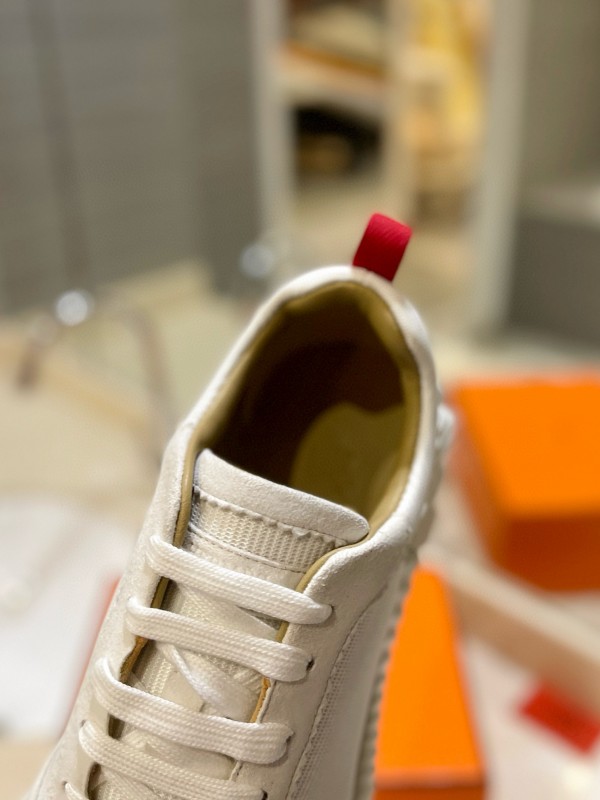 2024 Unisex Hermès White Imported Silky Calf Suede Rain Cloth Casual Sneakers MJ00320