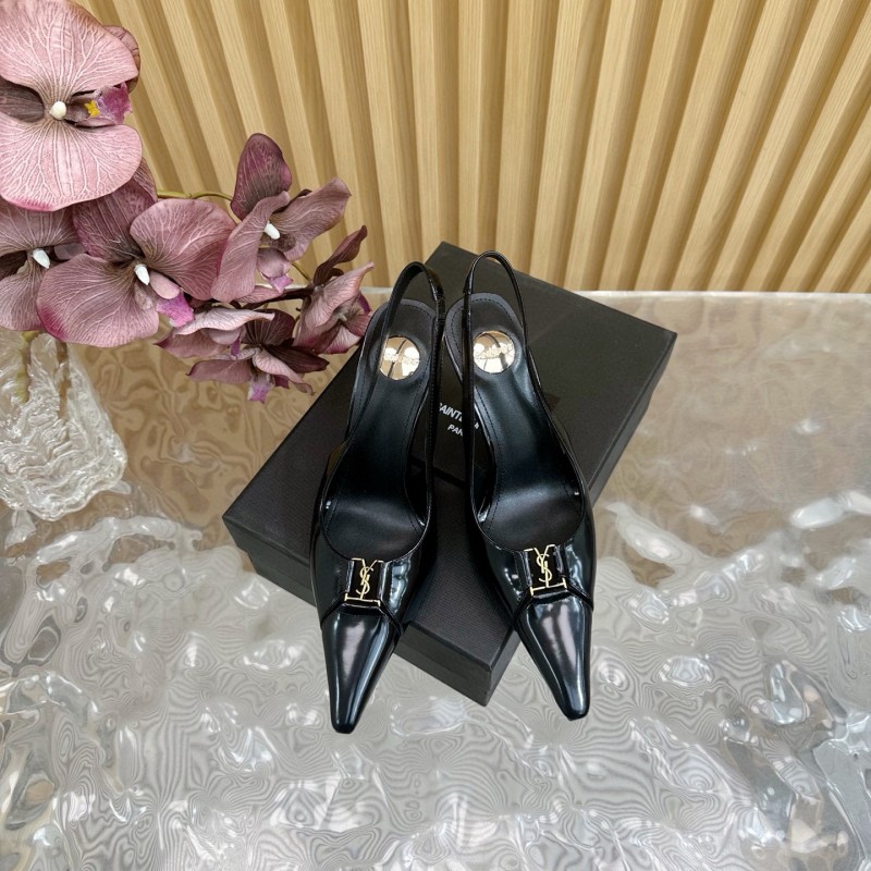 2025 Women Yves Saint Laurent Black Patent Leather Slingback Heels