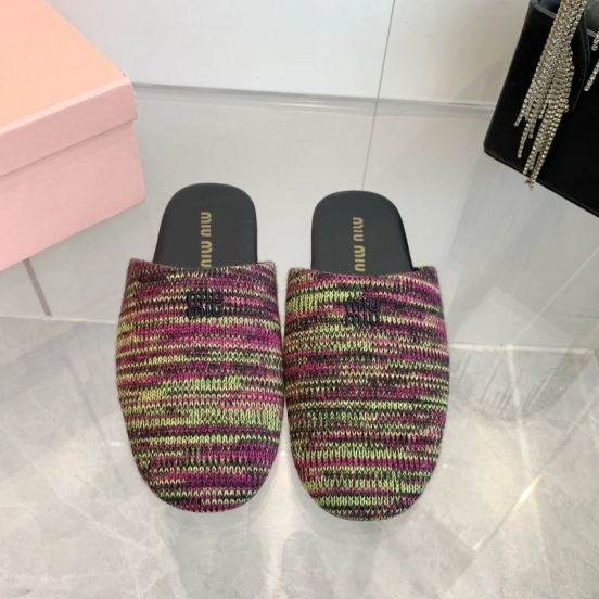 2025 Miumiu Purple Green Black Knitted Slippers