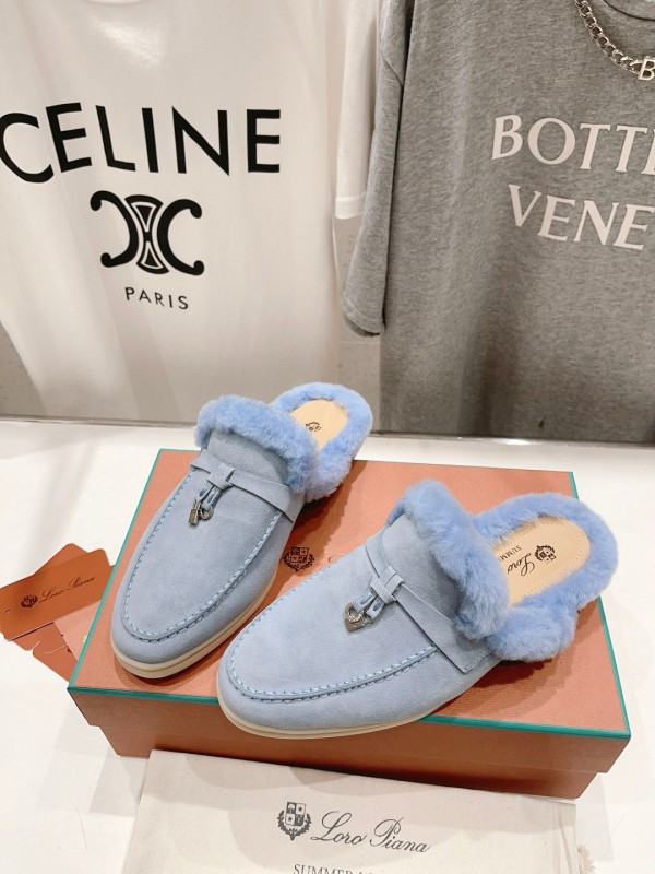 2024 LP Light Blue Suede Shearling Slippers