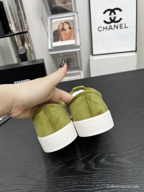 2025 Women Chanel Green Suede Casual Sneakers LY00230