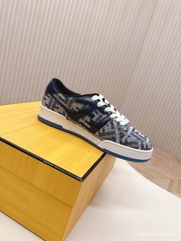 2025 Unisex Fendi Blue White Leather Canvas Plimsolls FF Vintage Design LY00350(F)/LY00360(M)