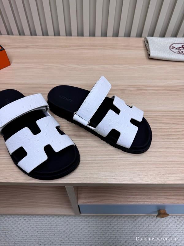 2025 Slippers Hermès Black White Leather Slippers