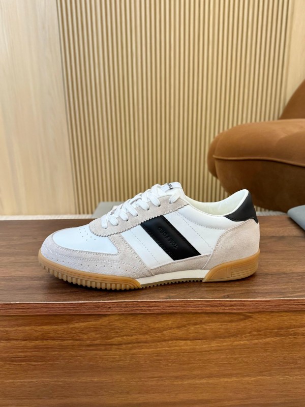 2025 Men TOM FORD White Black Suede Leather Sneakers