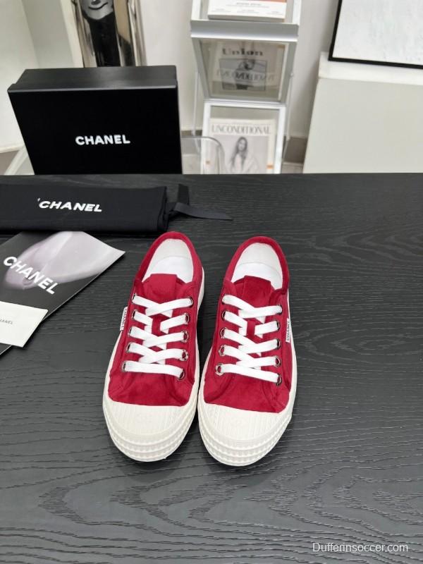 2025 Women Chanel Red Canvas Sneakers LY00230