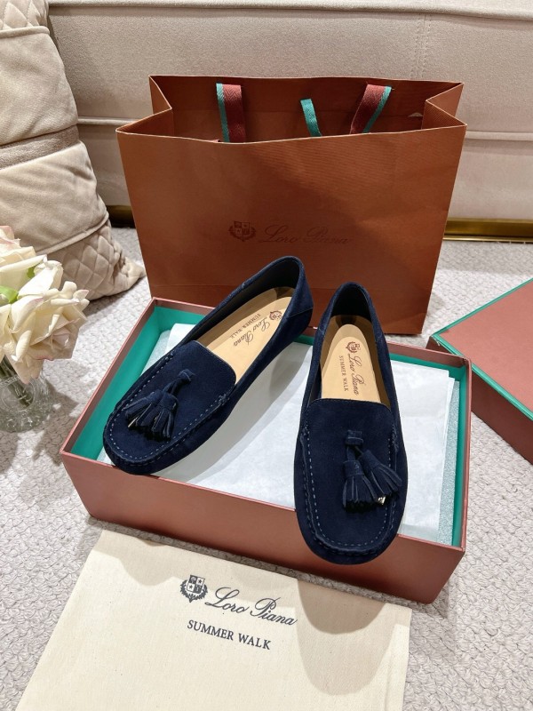2025 Women Le Parmentier Navy Suede Loafers Tassel LY00391