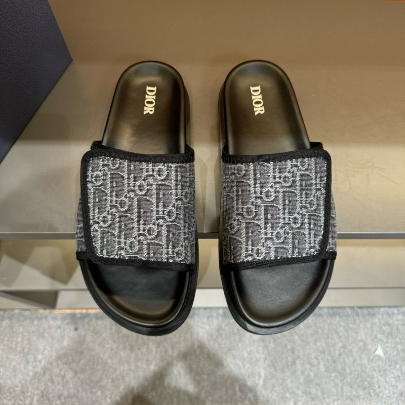 2024 Dior black grey canvas leather Slippers MJ00180